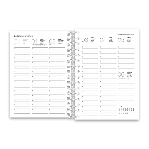 Agenda semanal A5 2027 espiral AMBAR Inspiration com elástico sortido