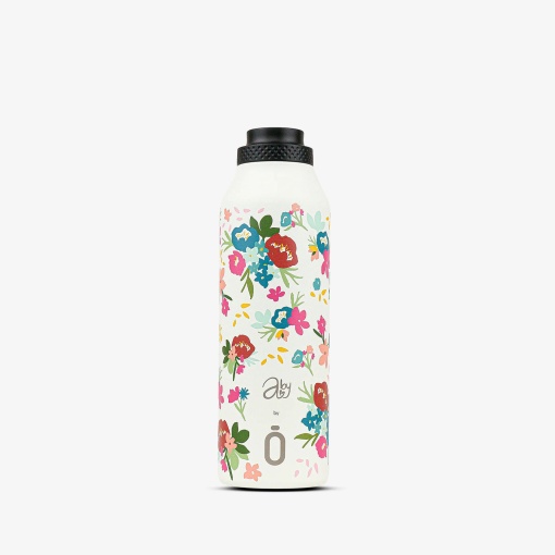 Termo RUNBOTT Mii Abigail Morales de 600 ml con aroma a crema y ramos de flores.