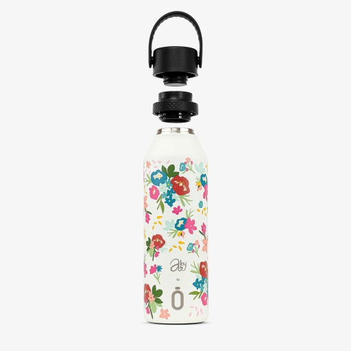 Termo RUNBOTT Mii Abigail Morales de 600 ml con aroma a crema y ramos de flores.