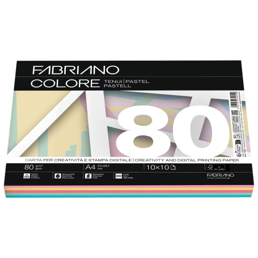 Papel fotocópia colorido A4 80g Fabriano Colore 80 10 cores suaves 100 folhas