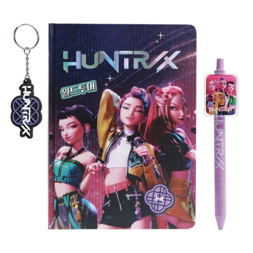 A5 notebook + ballpoint pen + K-Pop Demon Hunters Huntrix keychain