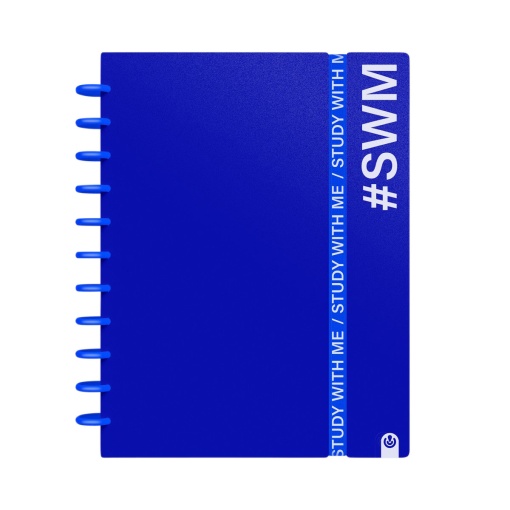 Ingeniox A4 lined notebook, 80 sheets, 100g paper, Study With Me brand, with elastic closure, envelope, and blue dividers.