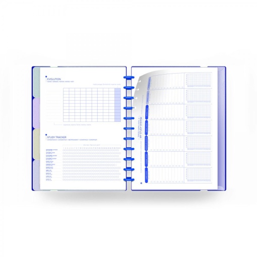 Ingeniox A4 lined notebook, 80 sheets, 100g paper, Study With Me brand, with elastic closure, envelope, and blue dividers.