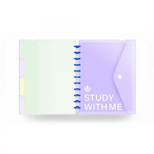 Ingeniox A4 lined notebook, 80 sheets, 100g paper, Study With Me, with elastic closure + envelope + mauve dividers