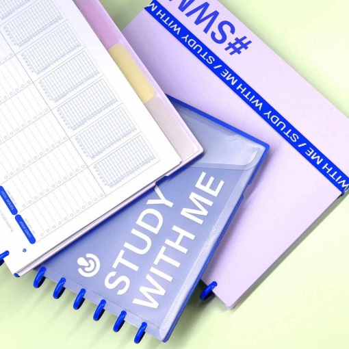 Ingeniox A4 lined notebook, 80 sheets, 100g paper, Study With Me, with elastic closure + envelope + mauve dividers