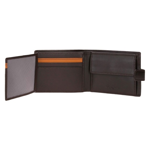 Pepe Jeans Parker brown wallet with clasp, 11x8.5x1cm