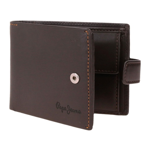 Pepe Jeans Parker brown wallet with clasp, 11x8.5x1cm