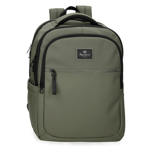 Mochila Pepe Jeans Dudley de color verde oscuro para portátil de 15,6" y tableta de 12", adaptable a carrito.