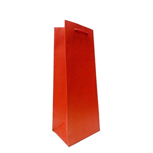 Saco de papel asa cordão para 1 garrafa 210g kraft vermelho com textura 13x10x36cm