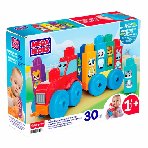 Mega Bloks, tractor de 30 piezas para armar y combinar animales, Mattel JKG33
