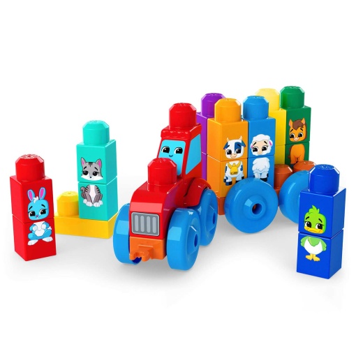 Mega Bloks, tractor de 30 piezas para armar y combinar animales, Mattel JKG33