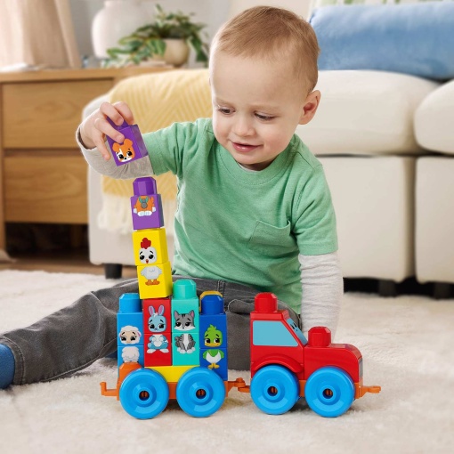 Mega Bloks, tractor de 30 piezas para armar y combinar animales, Mattel JKG33