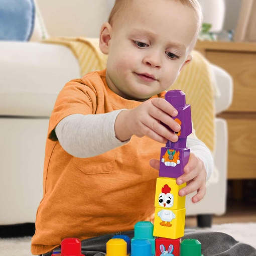 Mega Bloks, tractor de 30 piezas para armar y combinar animales, Mattel JKG33