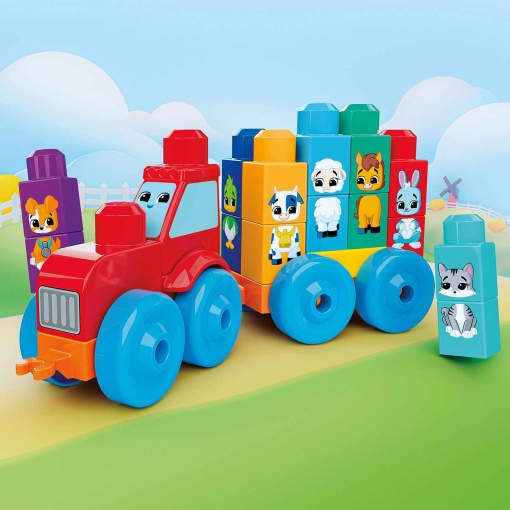 Mega Bloks, tractor de 30 piezas para armar y combinar animales, Mattel JKG33