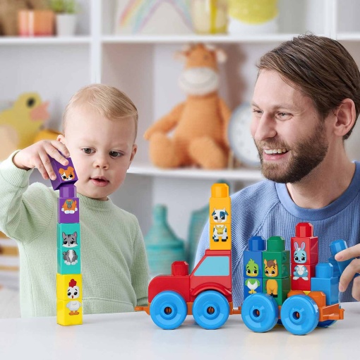 Mega Bloks, tractor de 30 piezas para armar y combinar animales, Mattel JKG33