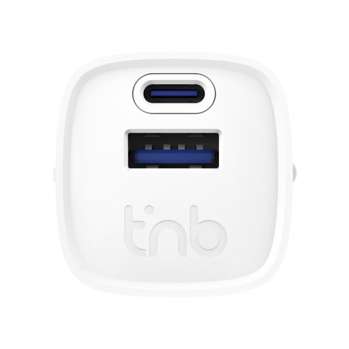 TNB USB Charger, 1 USB-C port + 1 USB-A port, 30W, white.