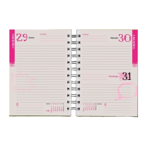 Daily school planner, 120x165mm, 2026/27, 12 months, spiral bound, Papiro pastel pink with elastic closure.
