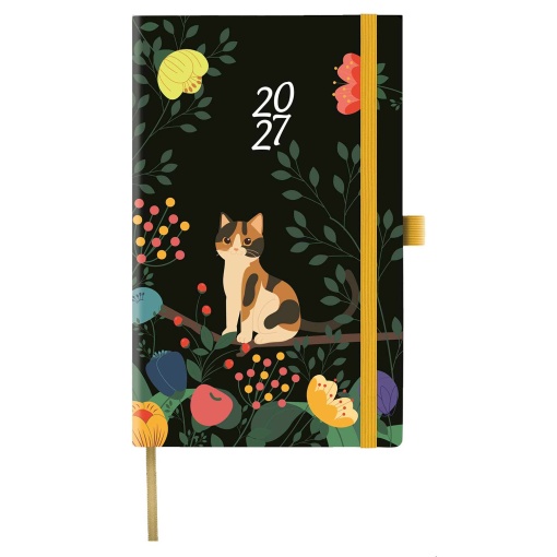 Weekly planner A6 2027 Papiro Animal Graphic cat with elastic closure
