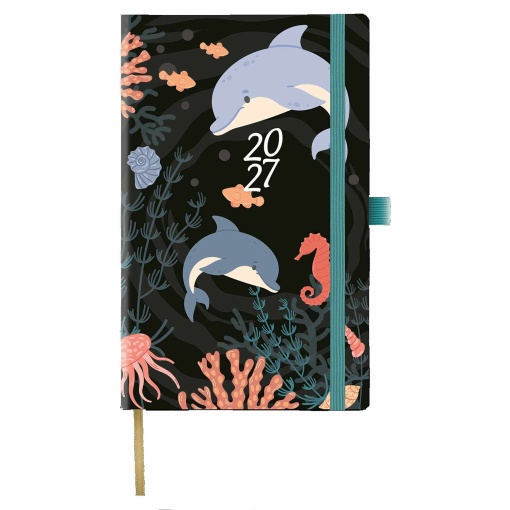 Weekly planner A6 2027 Papiro Animal Graphic dolphin with elastic closure