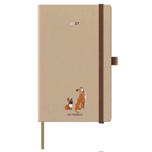 A6 2027 Papiro Best Friends beige weekly planner with elastic closure.