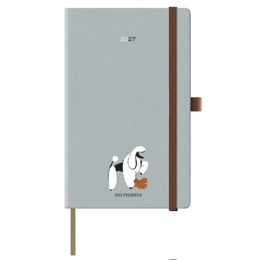 A5 2027 Papiro Best Friends blue weekly planner with elastic closure.
