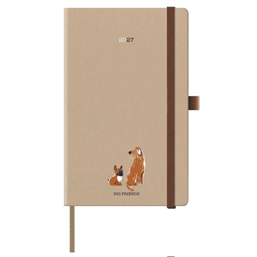 A5 2027 Papiro Best Friends beige weekly planner with elastic closure.