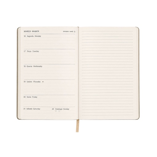 A5 2027 Papiro Best Friends beige weekly planner with elastic closure.