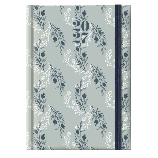 Daily planner, 120x165mm, 2027, Papiro Breeze light blue, with elastic closure.
