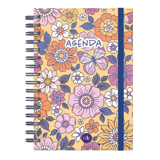 Agenda diária A5 2027 espiral Papiro Secret Garden azul com elástico