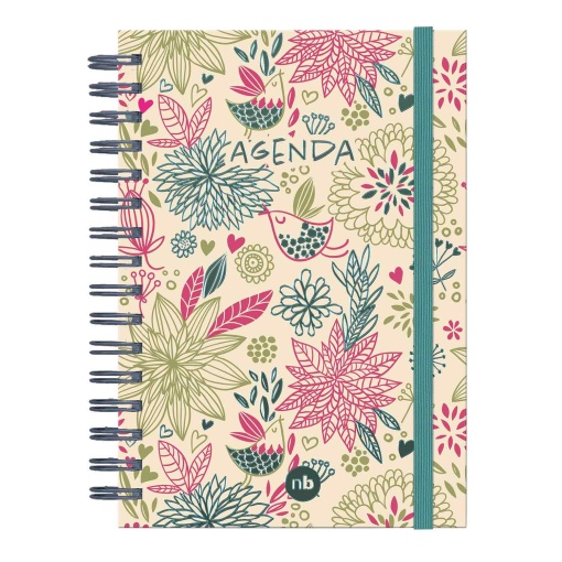 Agenda diária A5 2027 espiral Papiro Secret Garden verde com elástico