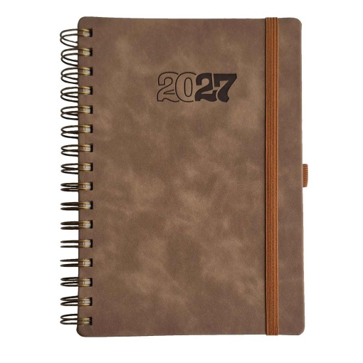 Agenda diária A5 2027 espiral Papiro Kia Elegant bege com elástico