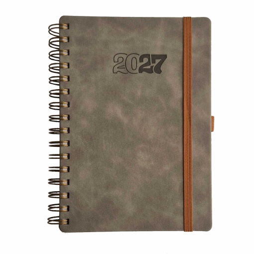 Agenda diária A5 2027 espiral Papiro Kia Elegant cinza com elástico