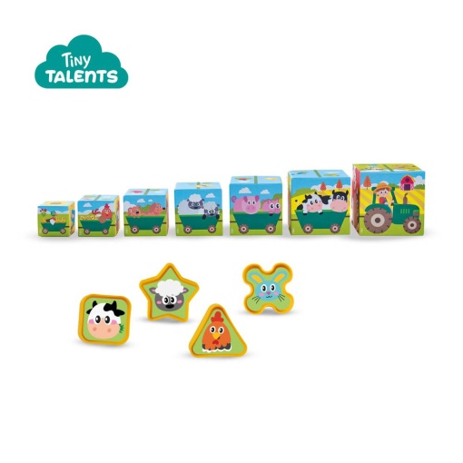 Stackable tower and 2-in-1 shape sorter for farm animals - Ses Creative Tiny Talents