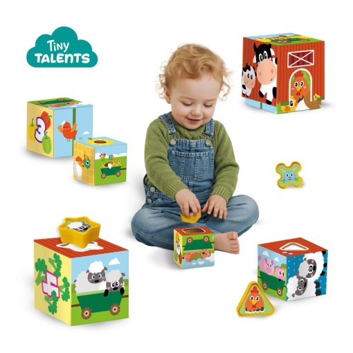 Stackable tower and 2-in-1 shape sorter for farm animals - Ses Creative Tiny Talents