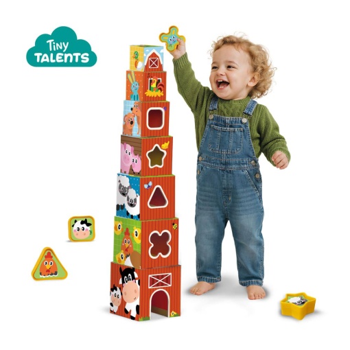 Stackable tower and 2-in-1 shape sorter for farm animals - Ses Creative Tiny Talents