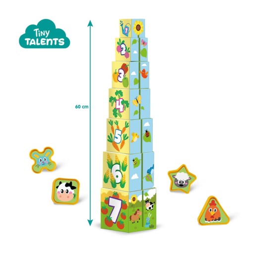 Stackable tower and 2-in-1 shape sorter for farm animals - Ses Creative Tiny Talents