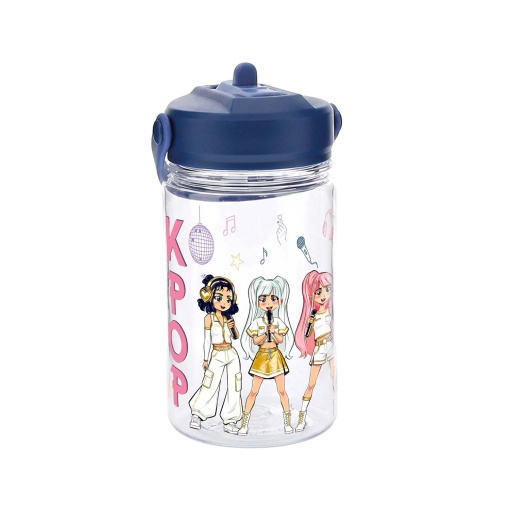 Garrafa em tritan com palhinha Lovely Story K-Pop azul 350ml