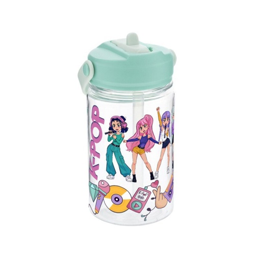 Garrafa em tritan com palhinha Lovely Story K-Pop menta 350ml