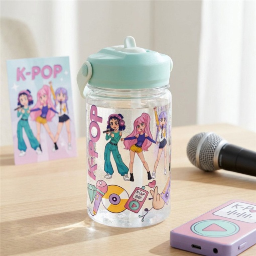 Botella de menta Lovely Story K-Pop con pajita, 350 ml.