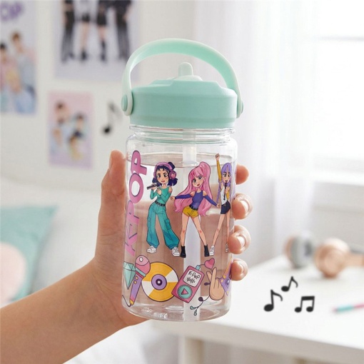Botella de menta Lovely Story K-Pop con pajita, 350 ml.