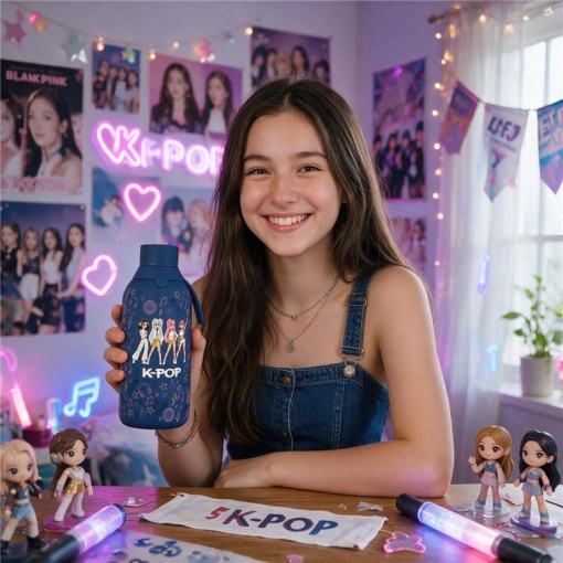 Garrafa térmica Lovely Story K-Pop azul 500ml