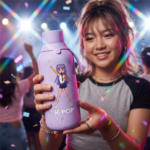 Garrafa térmica Lovely Story K-Pop lilás 500ml