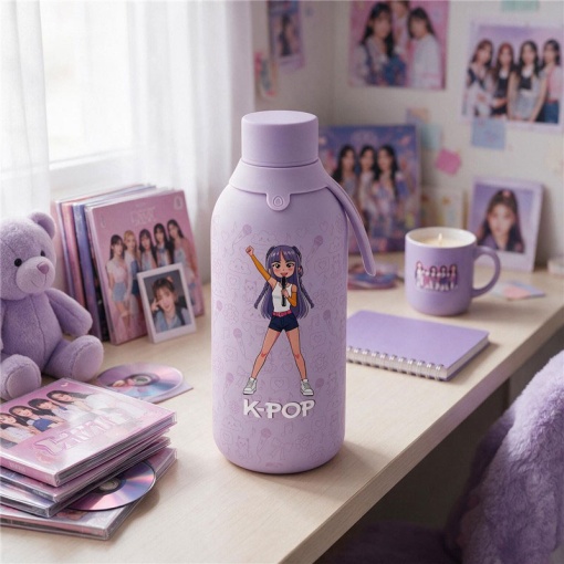 Garrafa térmica Lovely Story K-Pop lilás 500ml