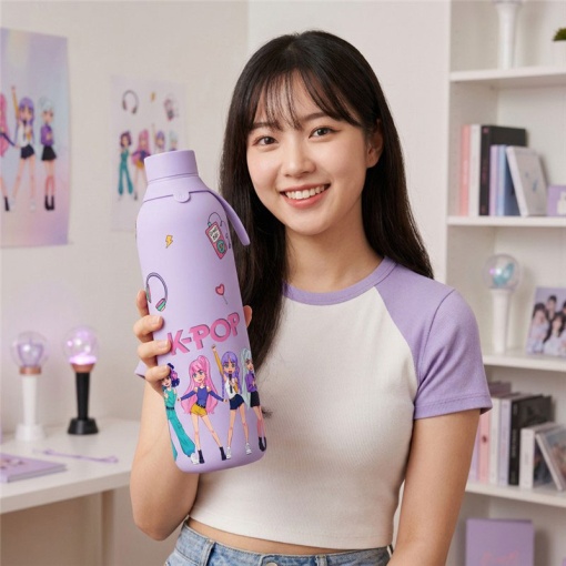 Garrafa térmica Lovely Story K-Pop lilás 750ml