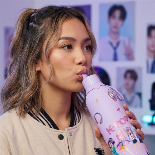 Garrafa térmica Lovely Story K-Pop lilás 750ml