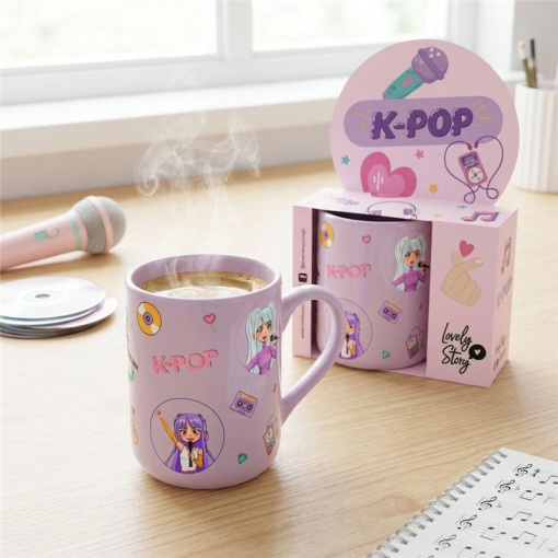 Caneca de cerâmica Lovely Story K-Pop lilás 330ml