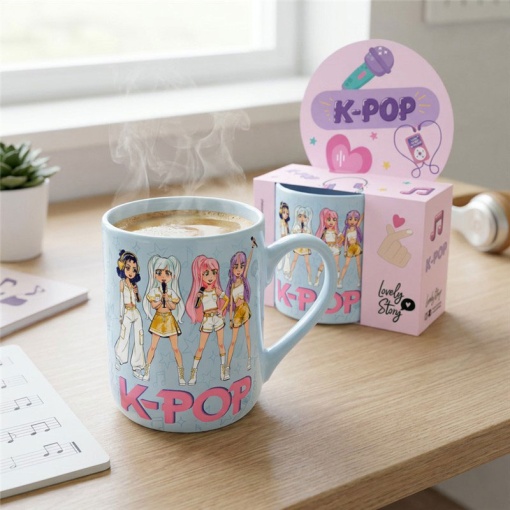 Caneca de cerâmica Lovely Story K-Pop azul 300ml