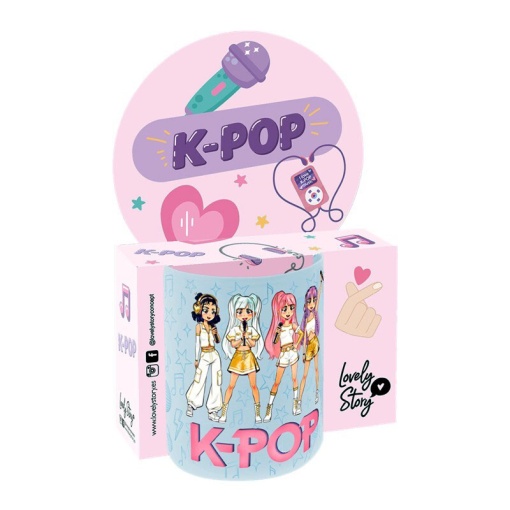 Caneca de cerâmica Lovely Story K-Pop azul 300ml