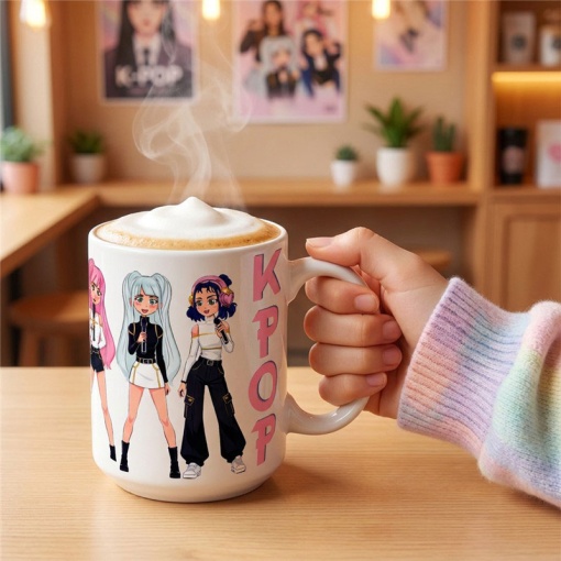 Caneca de cerâmica Lovely Story K-Pop branco 300ml