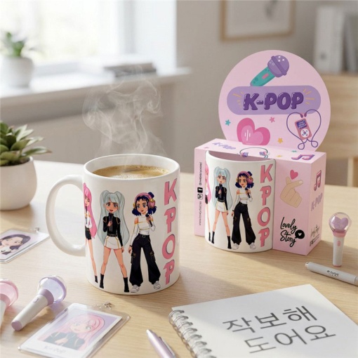 Caneca de cerâmica Lovely Story K-Pop branco 300ml